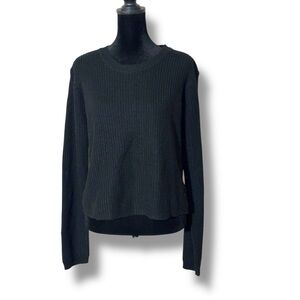 Ambiance Apparel Black Cable Knit Crewneck Long Sleeve Lace Up Back Sweater